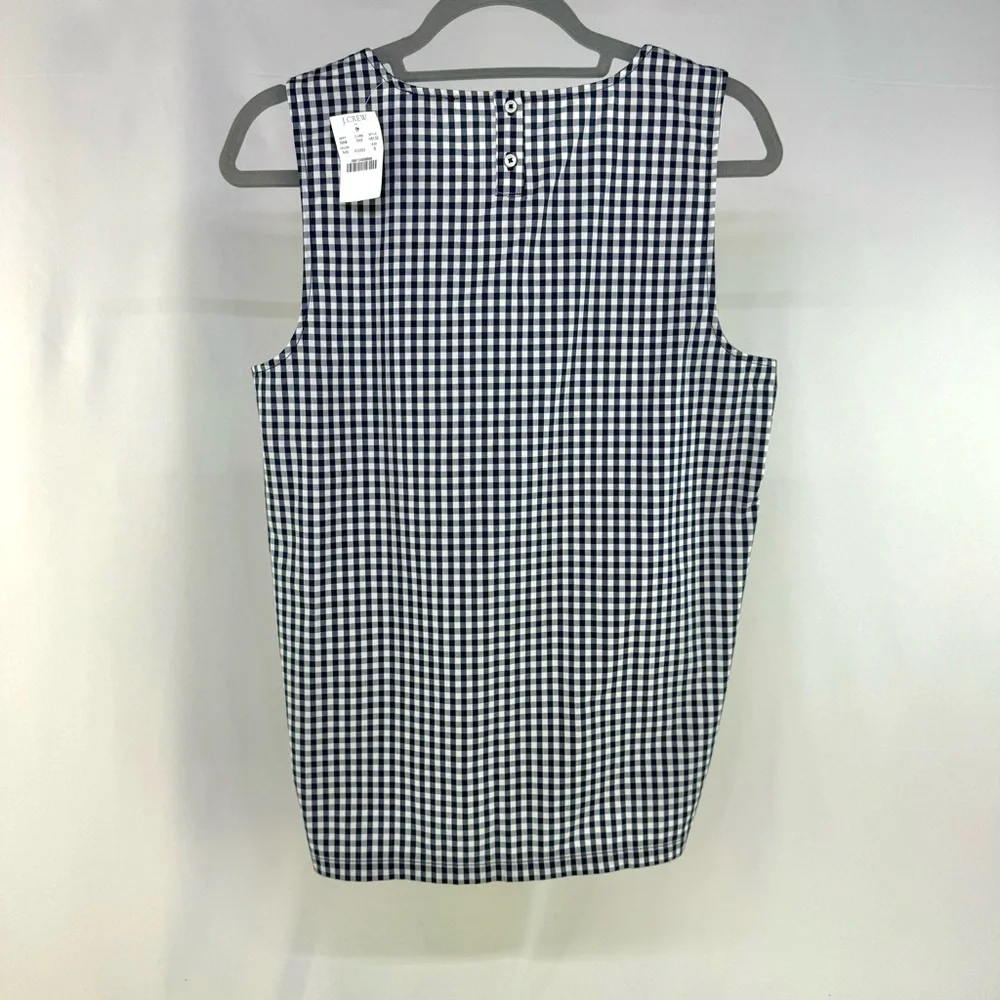 NEW J. Crew cotton contrast terry gingham navy blue shell tank top size small - Picture 4 of 10